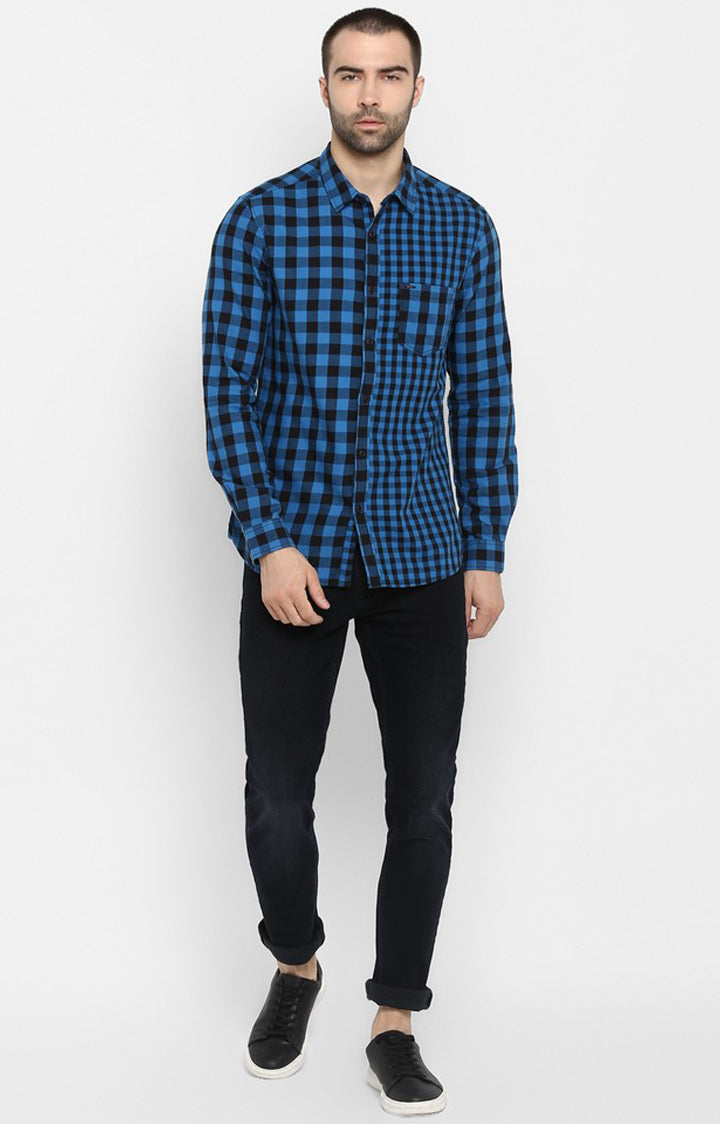 Spykar Men Blue Checked Slim Fit Casual Shirt