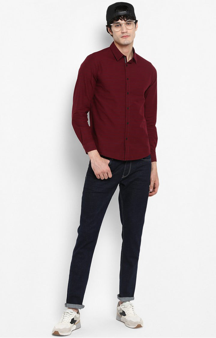 Spykar Men Maroon Striped Casual Shirt