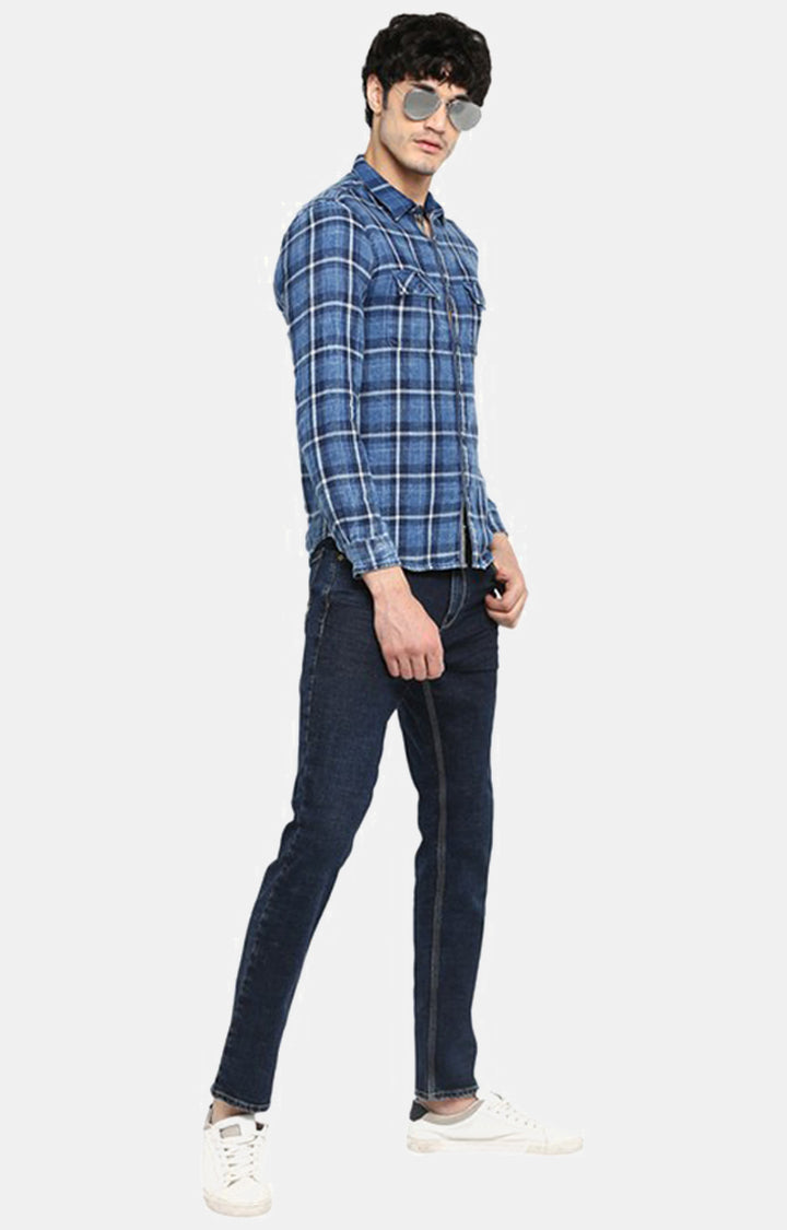 Spykar Slim Fit Men Blue Checked Casual Shirt