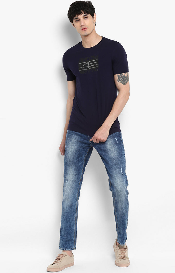 Spykar Men Blue Cotton Printed Half Sleeve T-Shirt