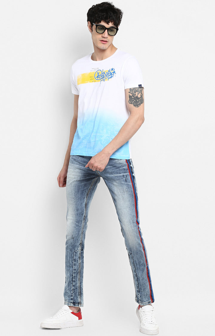 Spykar Men White Printed Slim Fit T-Shirt