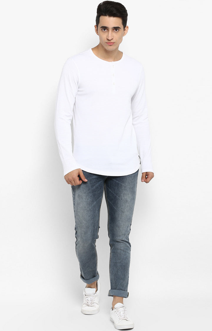 Spykar Men White Cotton Full Sleeve T-Shirt