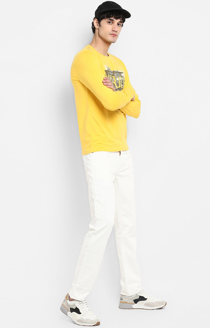 Spykar Men Yellow Cotton Slim Fit Round Neck T-Shirt