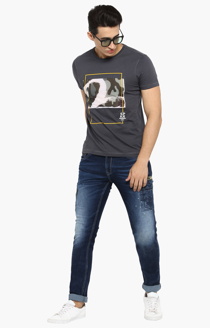 Spykar Men Charcoal Printed T-Shirt