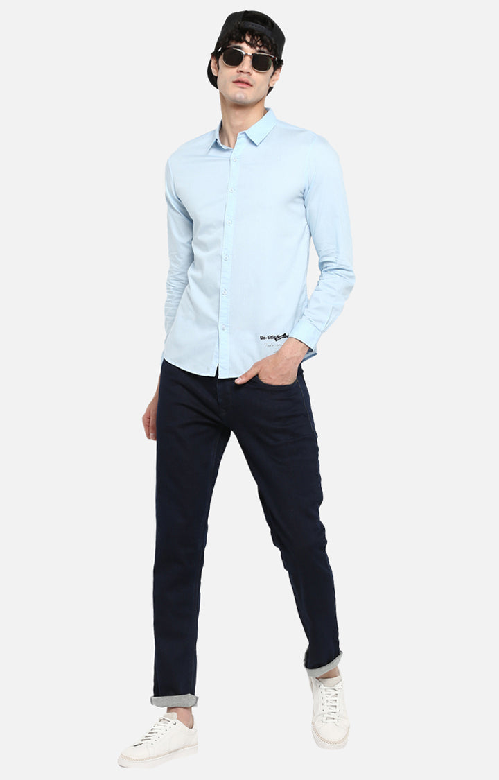 Spykar Men Blue Cotton Casual Shirt