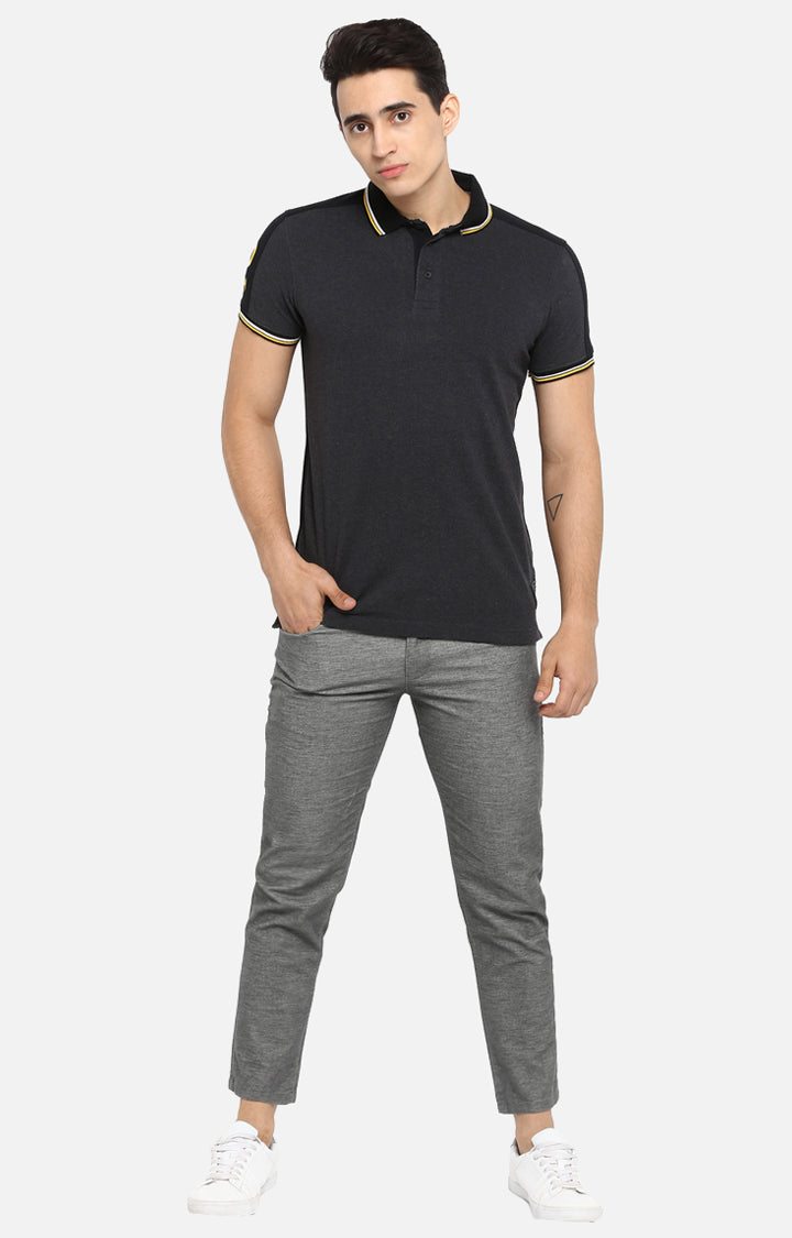 Spykar Men Grey Cotton Slim Fit Polo T-Shirt