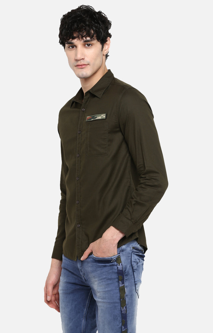 Spykar Men Olive Solid Slim Fit Casual Shirt