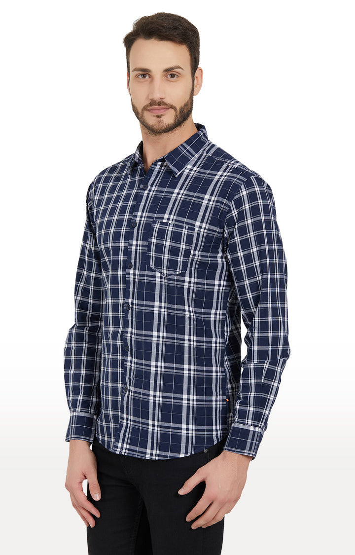 Spykar Men Navy Checked Slim Fit Casual Shirt