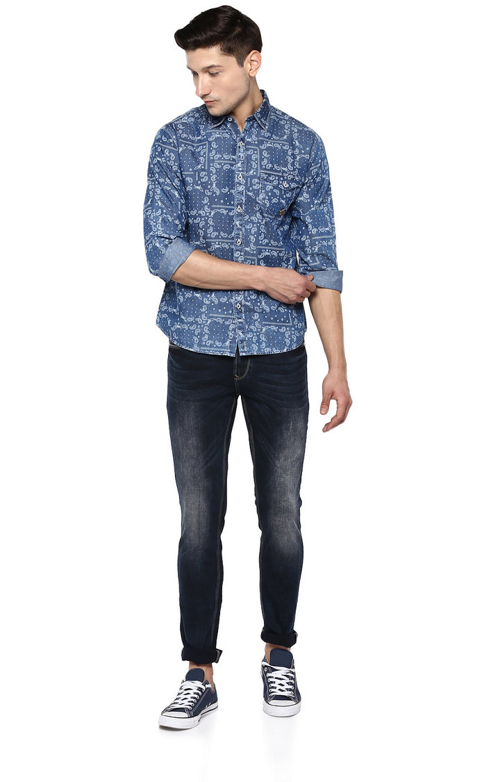 Spykar Men Blue Cotton Casual Shirt