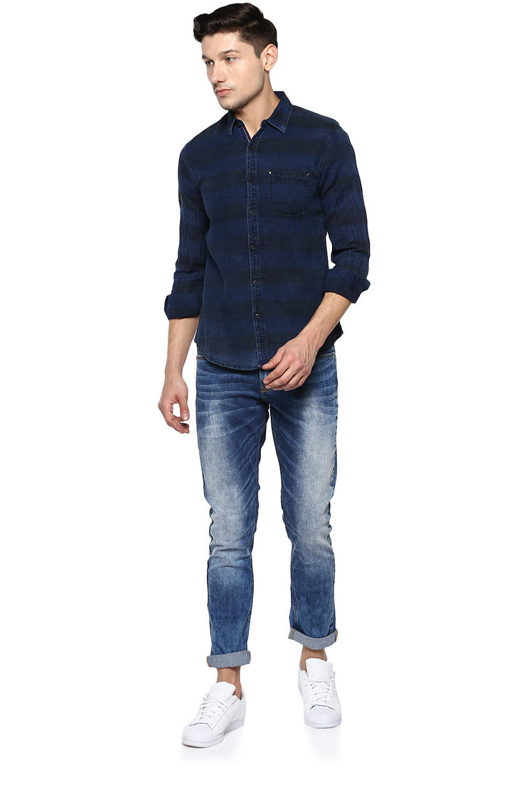 Spykar Men Blue Cotton Casual Shirt