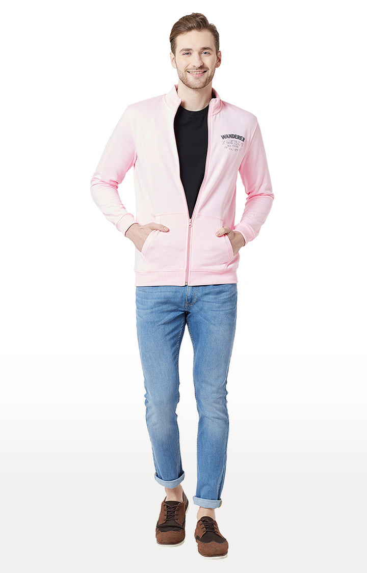 Spykar Men Pink Cotton Slim Fit Front Open Zipper Jacket