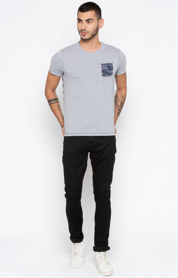 Spykar Men Grey Melange Slim Fit T-Shirt