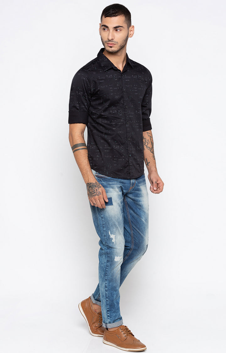 Spykar Men Black Printed Slim Fit Casual Shirt