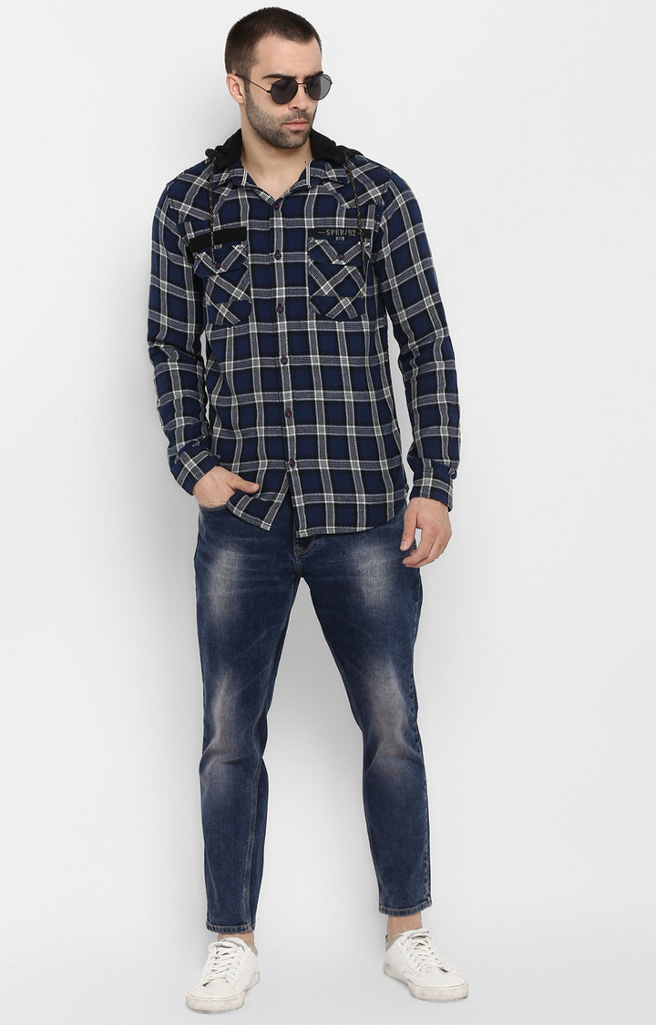 Spykar Men Blue Checked Slim Fit Casual Shirt