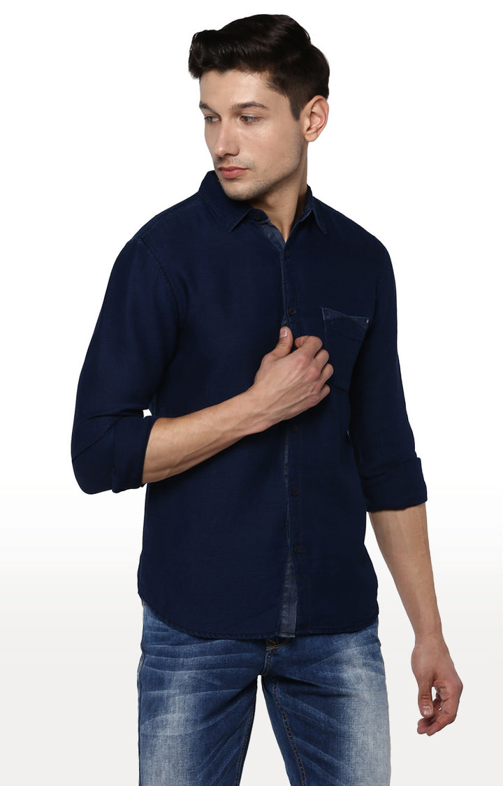 Spykar Men Blue Cotton Casual Shirt