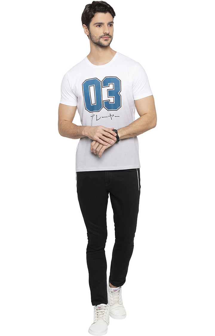 Spykar Men White Cotton Slim Fit Round Neck T-Shirt