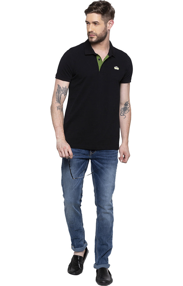 Spykar Black Solid Polo Tshirt For Men