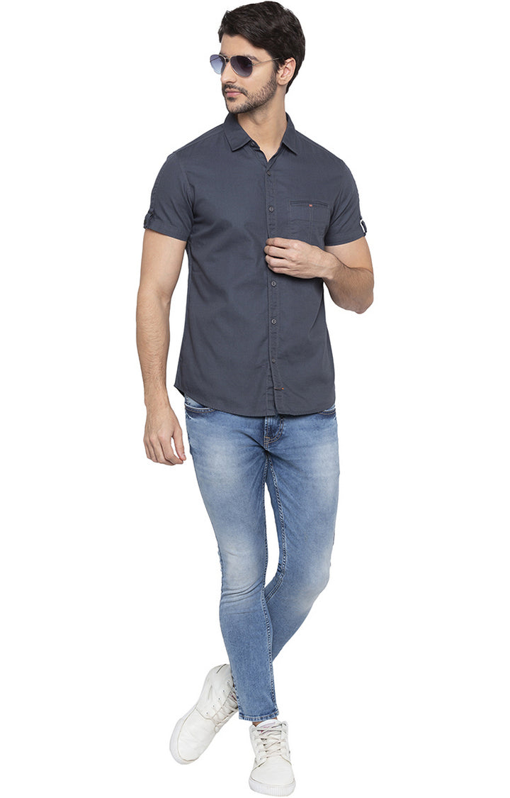 Spykar Men Charcoal Solid Casual Shirt