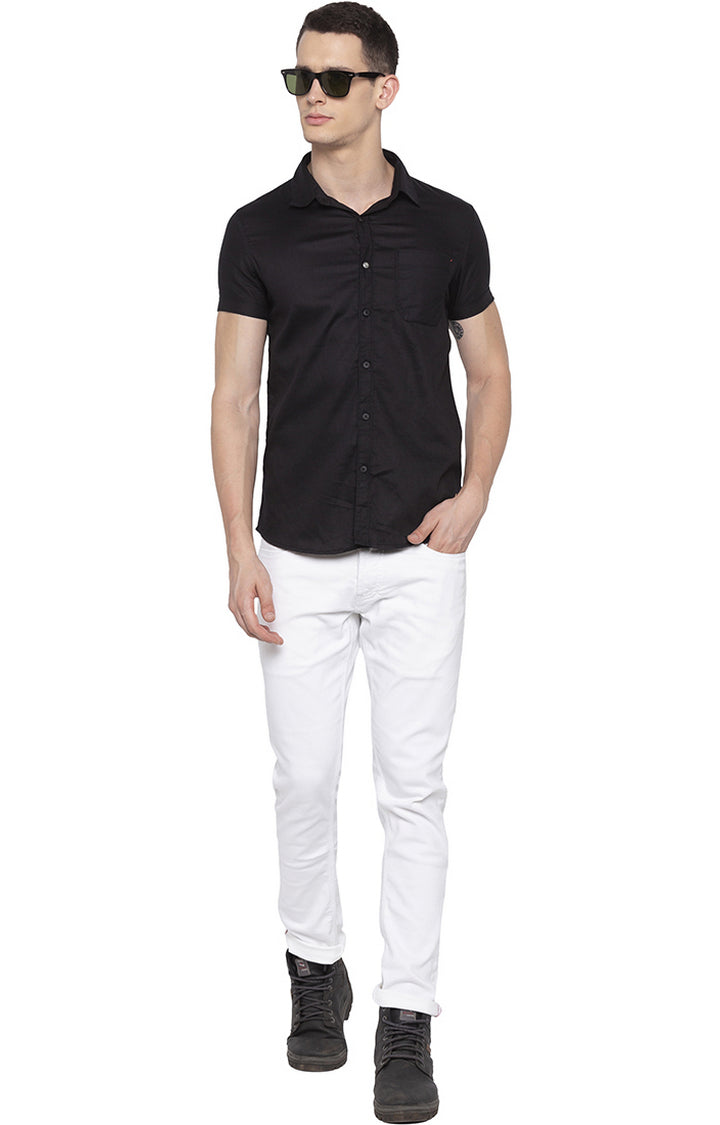 Spykar Slim Fit Men Black Solid Casual Shirt