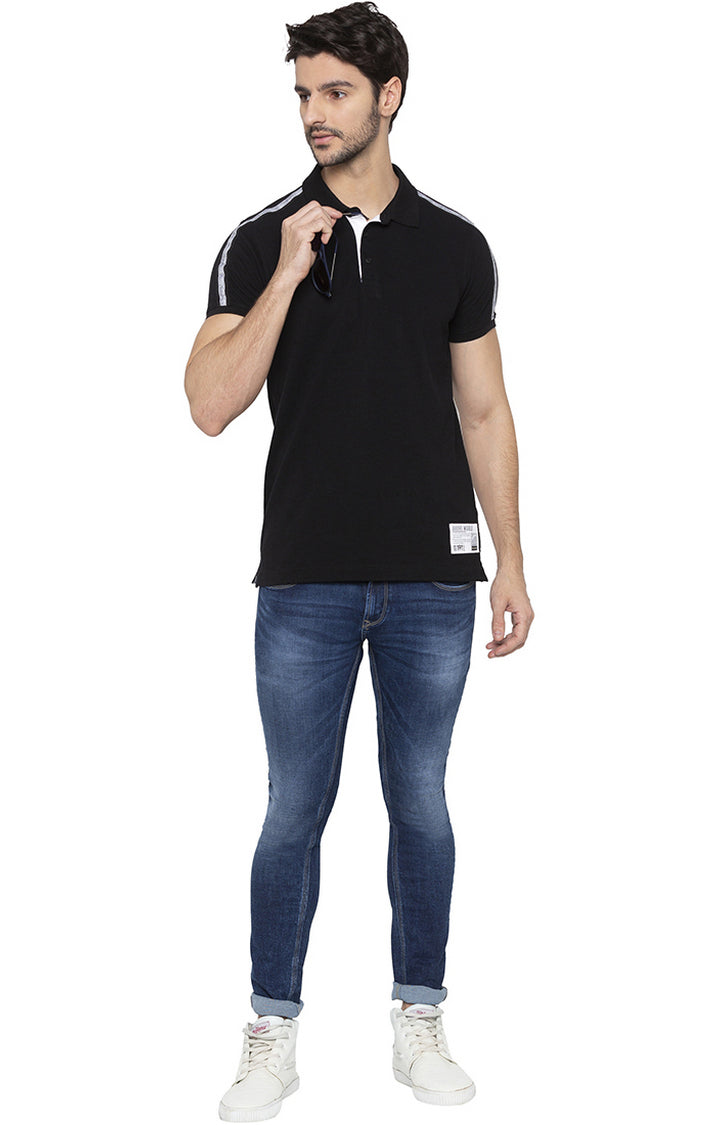 Spykar Men Black Cotton Slim Fit Polo T-Shirt