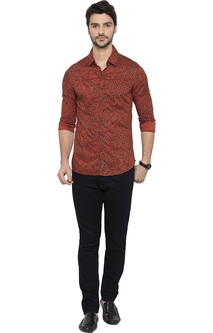 Spykar Men Rust Printed Slim Fit Casual Shirt