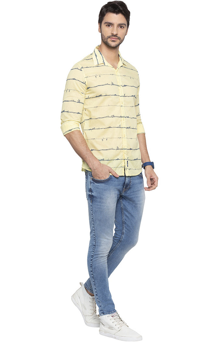 Spykar Men Yellow Striped Slim Fit Casual Shirt