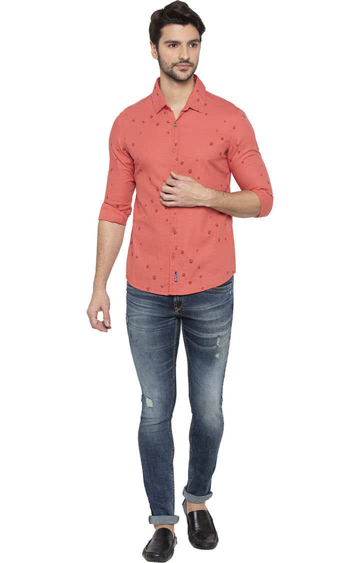 Spykar Men Pink Printed Slim Fit Casual Shirt