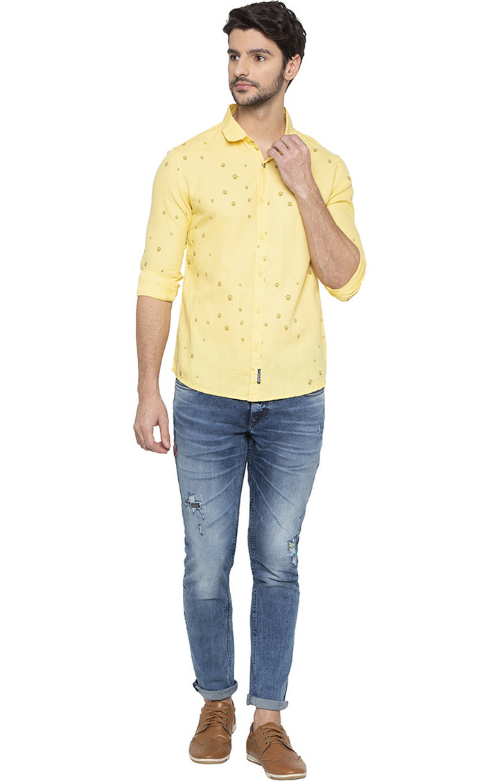 Spykar Men Yellow Printed Slim Fit Casual Shirt