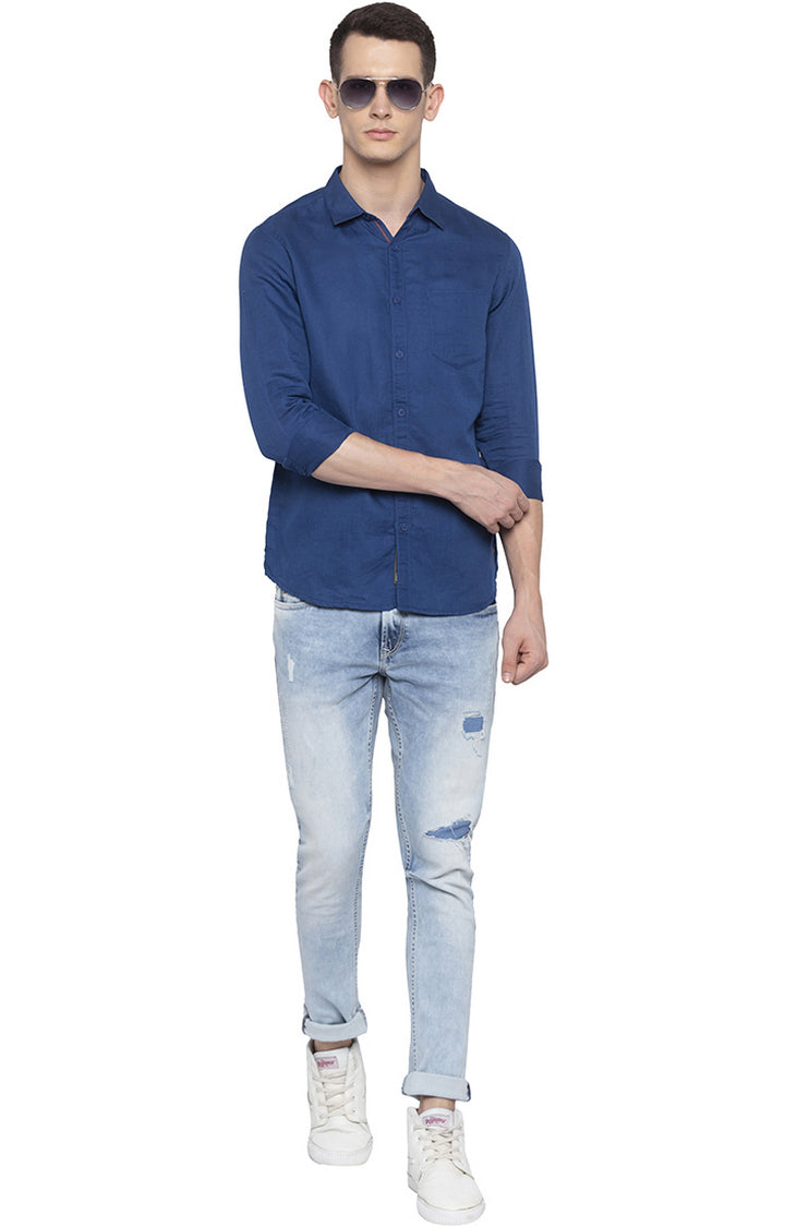 Spykar Slim Fit Men Blue Solid Casual Shirt