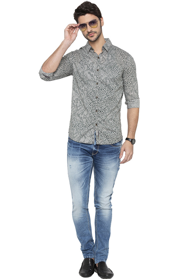 Spykar Men Grey Printed Slim Fit Casual Shirt