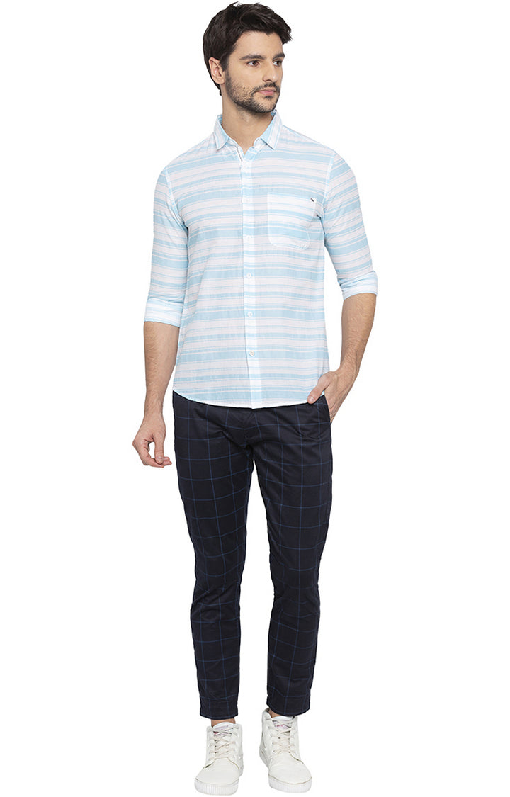 Spykar Men Aqua Striped Slim Fit Casual Shirt