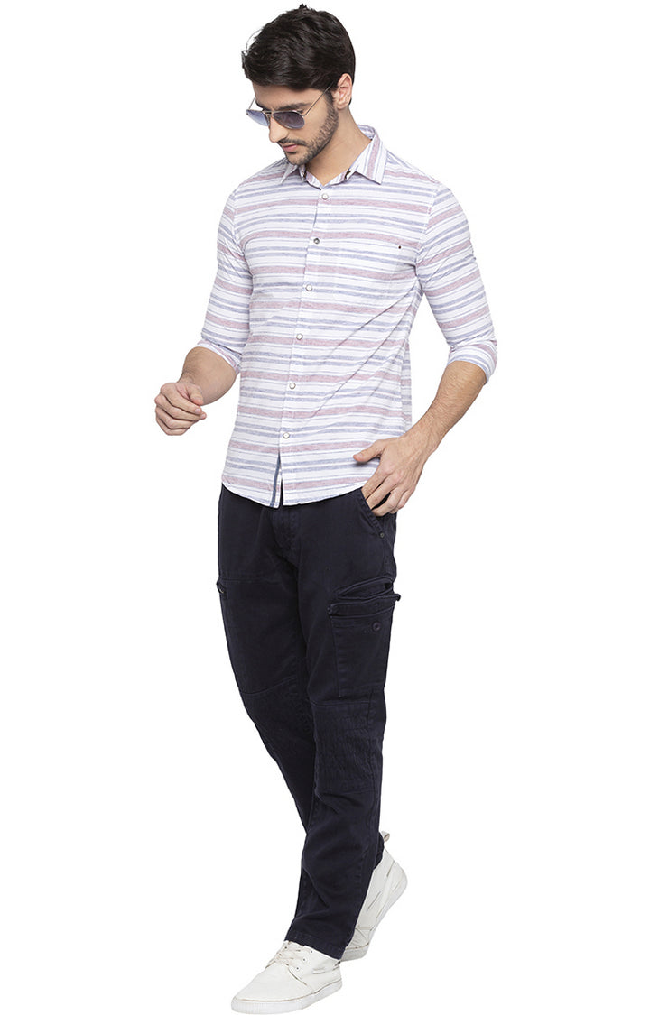 Spykar Men Pink Striped Slim Fit Casual Shirt