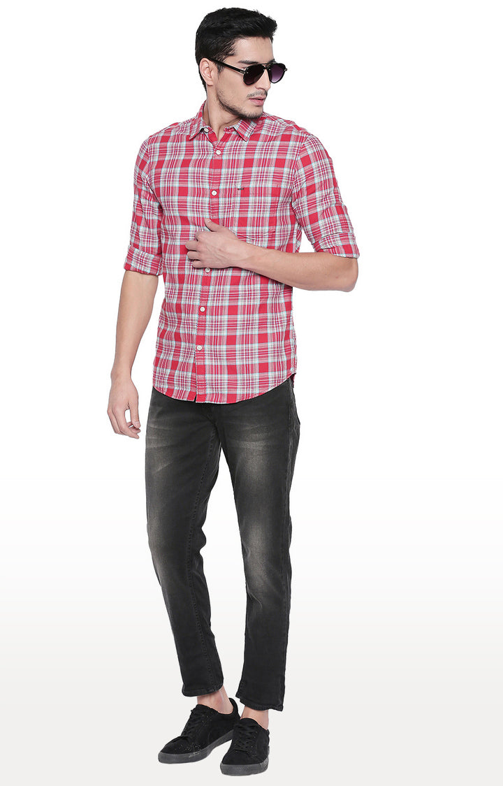 Spykar Men Red Checked Slim Fit Casual Shirt