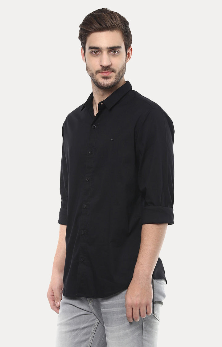 Spykar Black Cotton Slim Fit Shirts For Men