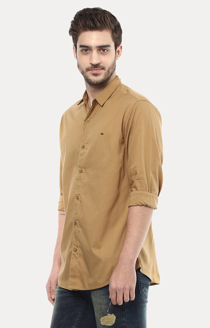 Spykar Men Beige Solid Slim Fit Casual Shirt