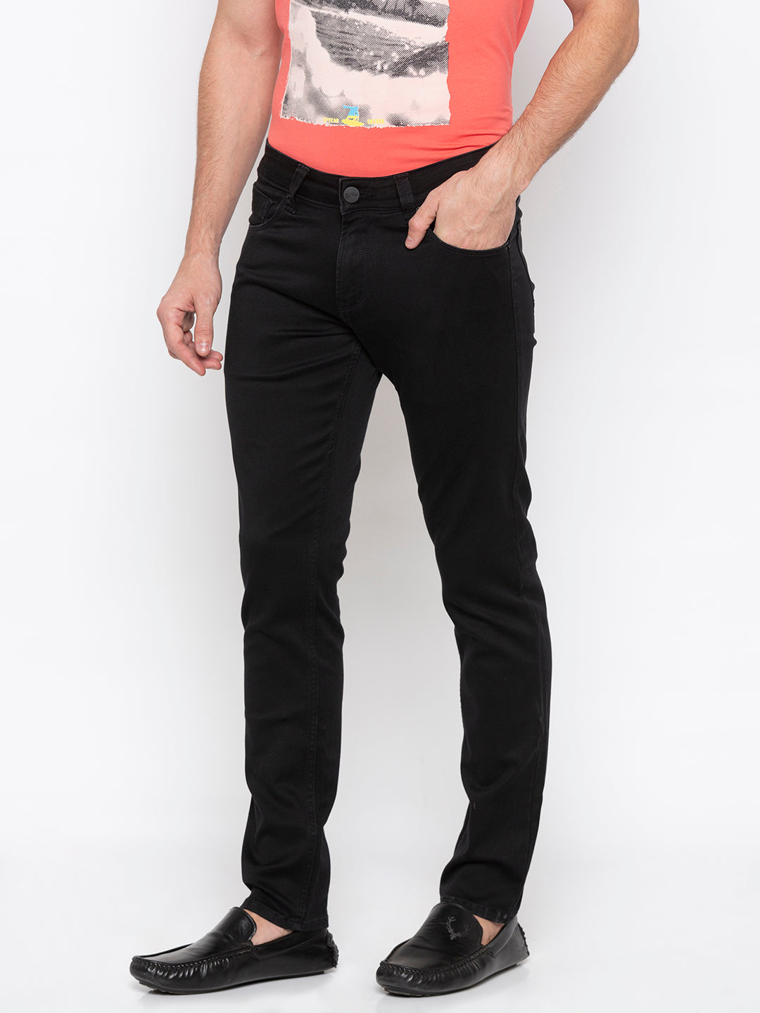 Spykar Men Black Cotton Super Slim Fit Tapered Length Jeans (Super Skinny)