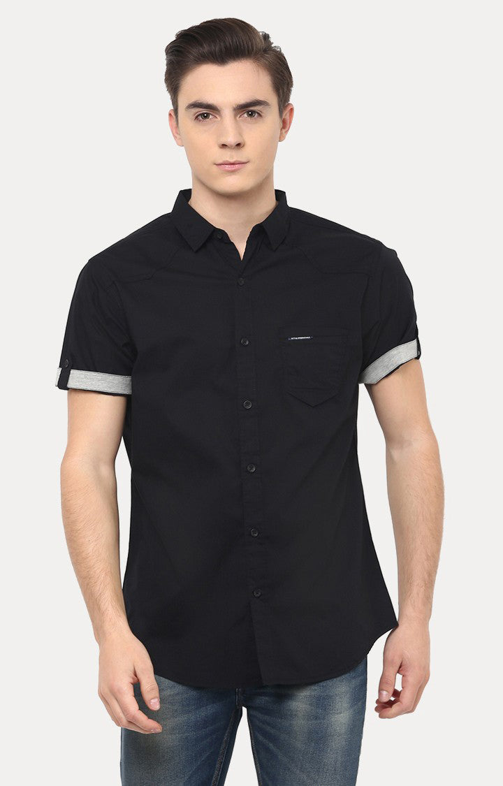 Spykar Men'S Black Cotton Solid Casual Shirts