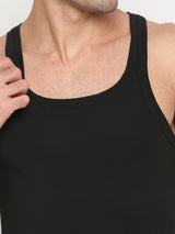 Men Premium Black Cotton Blend Vest - Underjeans By Spykar