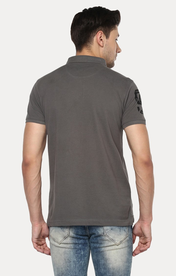 Spykar Grey Solid Slim Fit Polo T-Shirt