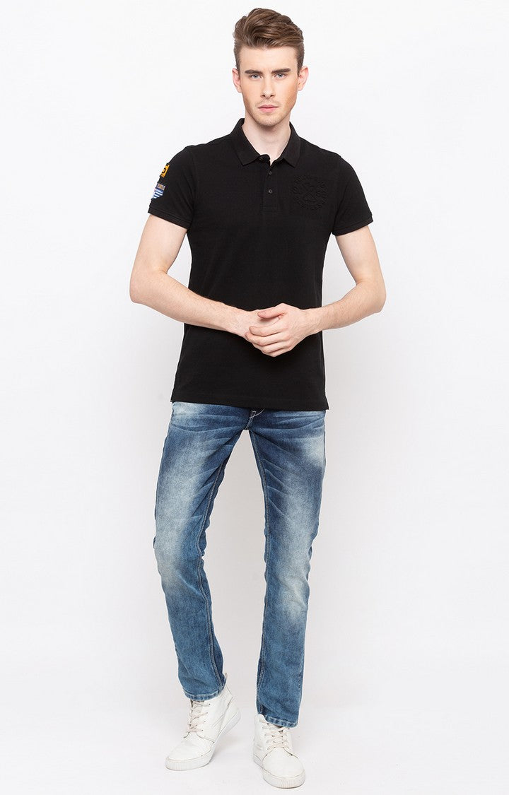 Spykar Black Solid Slim Fit Polo T-Shirt