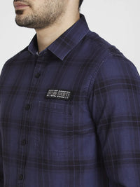 Spykar Men Indigo Blue Cotton Regular Slim Fit Full Sleeve Checkered Shirt