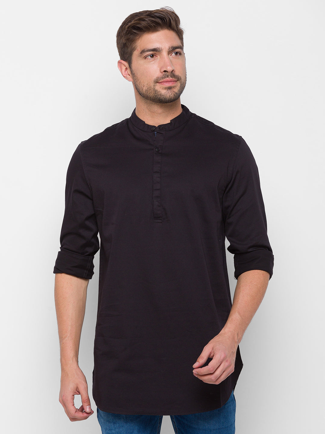 Spykar Black Cotton Regular Fit Shirts For Men