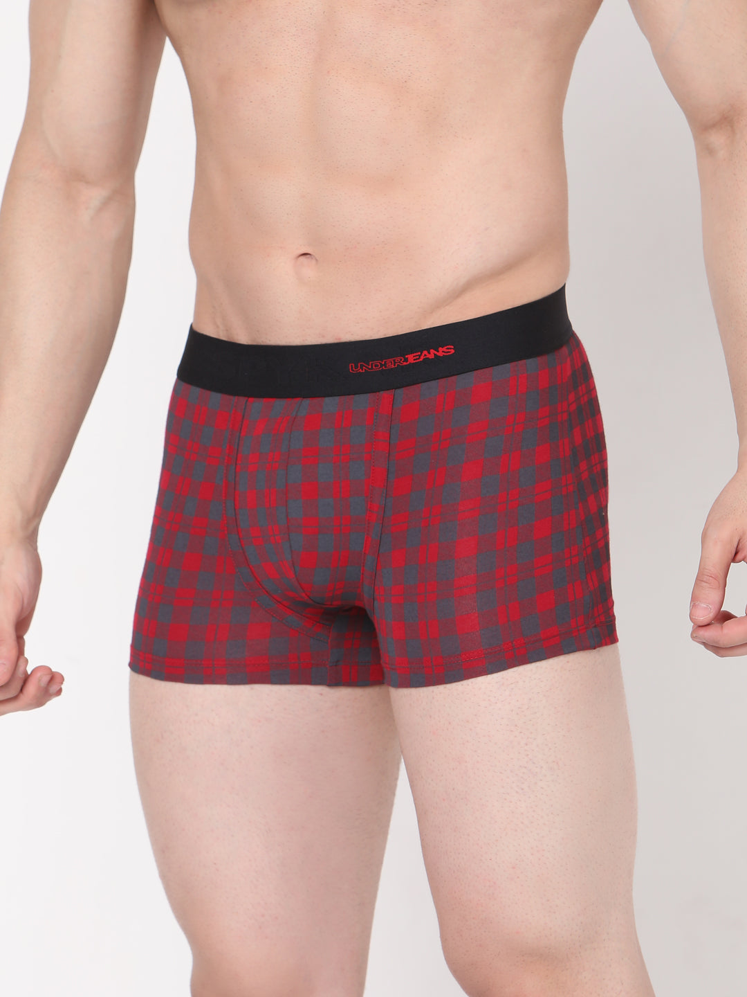 Men Premium Maroon-Check Cotton Blend Trunk- Underjeans By Spykar