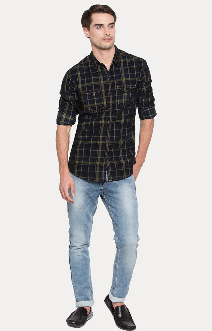 Spykar Men'S Green Cotton Checked Casual Shirts