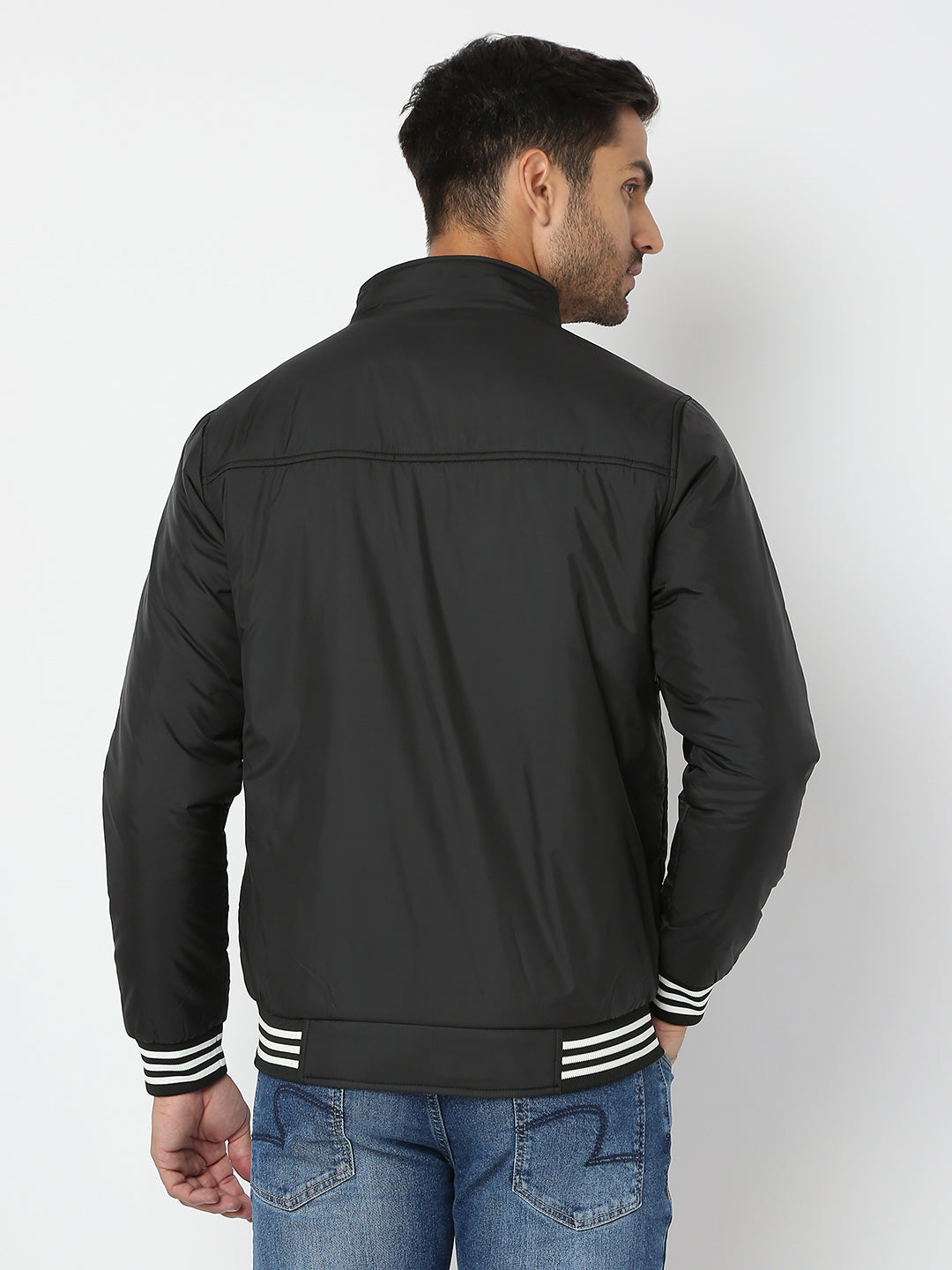 Spykar Men Black Nylon Regular Fit Jacket