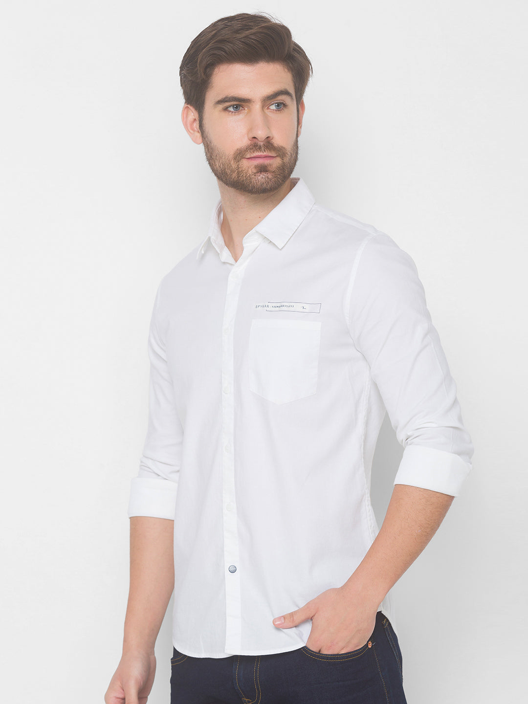 Spykar Men White Cotton Casual Shirts (Slim)