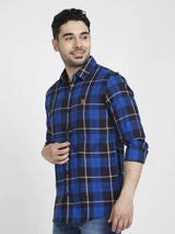 Spykar Men Nautical Blue Cotton Regular Slim Fit Full Sleeve Checkered Shirt