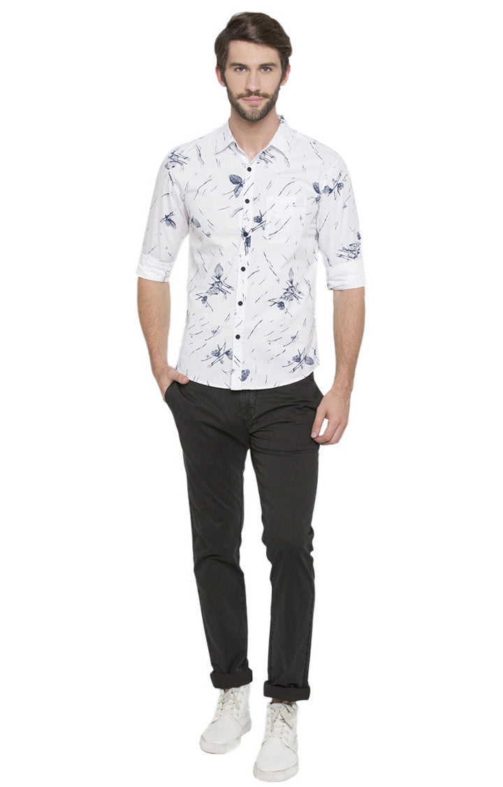 Spykar Men'S White Cotton Printed Casual Shirts