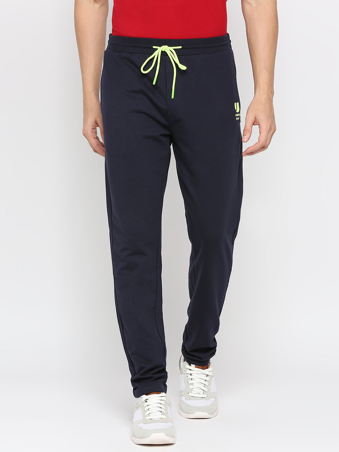 Men Premium Cotton Blend Navy Trackpant -Underjeans By Spykar