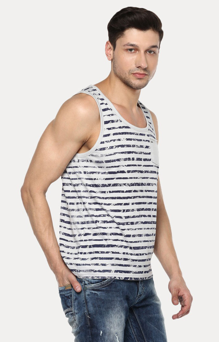 Spykar Grey Striped Slim Fit Men T-Shirts